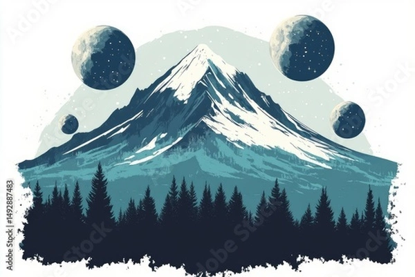 Obraz Cosmic mountain landscape with celestial bodies.