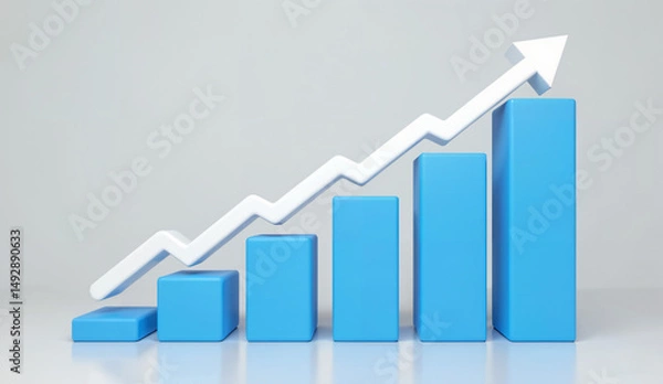 Fototapeta 3D Rendered Bar Chart with Upward Trend Arrow