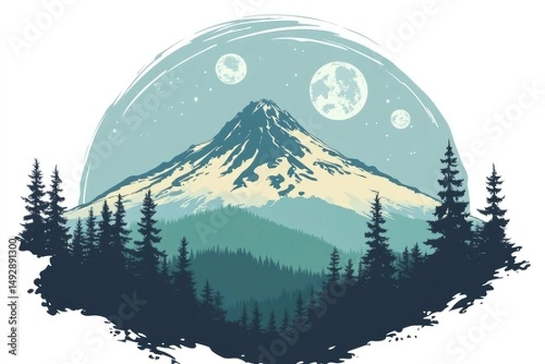 Obraz Majestic mountain scene within a circular design.