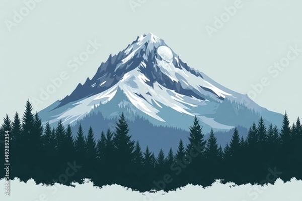 Obraz Majestic snowy mountain peak overlooking a dense forest.