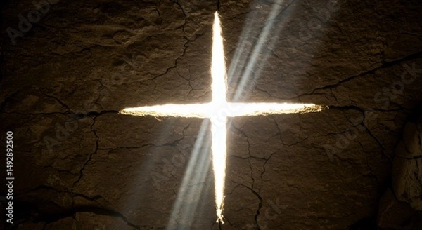 Obraz Stone cross with light rays