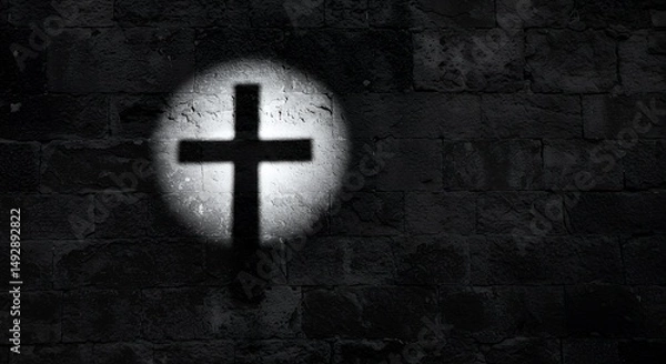 Obraz Cross Shadow on Stone Wall