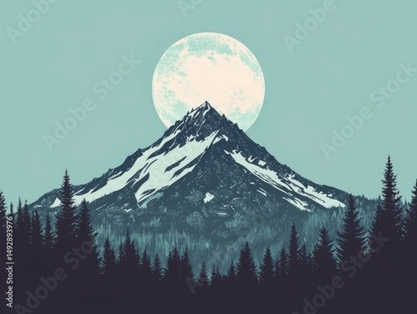 Obraz A serene mountain landscape under a pale moon.