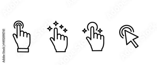 Fototapeta Collection of black and white cursor and hand icons representing clicking and selecting actions online
