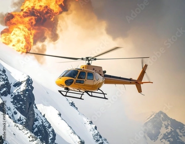 Obraz Firefighting Helicopter in Action – Battling Mountain Blaze