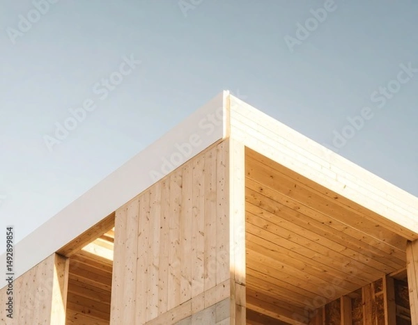 Obraz Under Construction Building from Below – Modern Structure and Clear Sky