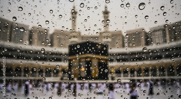 Obraz Kaaba in Mecca Raindrops on Window