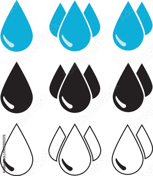 Fototapeta Blue and Black Water Drop Icon Vector with Outline,Minimalist Fluid Symbol Design