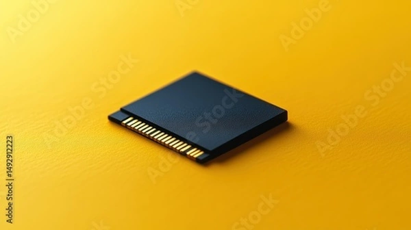 Fototapeta A black square memory chip on a yellow surface