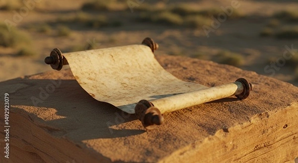 Obraz Old Paper Scroll on Rock