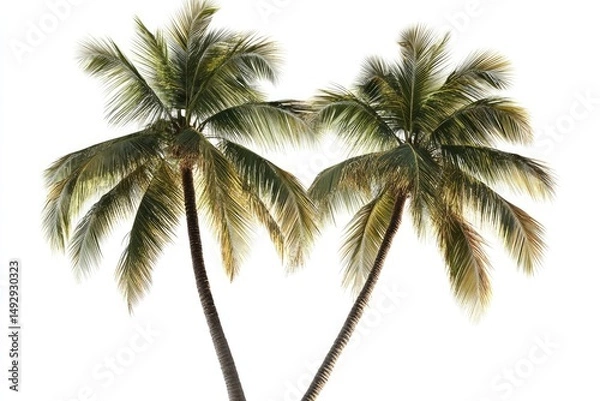 Obraz Two tropical palm trees against a plain white background.