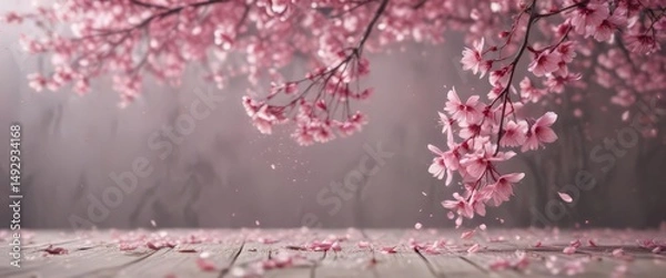 Fototapeta Mesmerizing pink sakura petal fall against a soft, blurred backdrop ,  pastel,  image