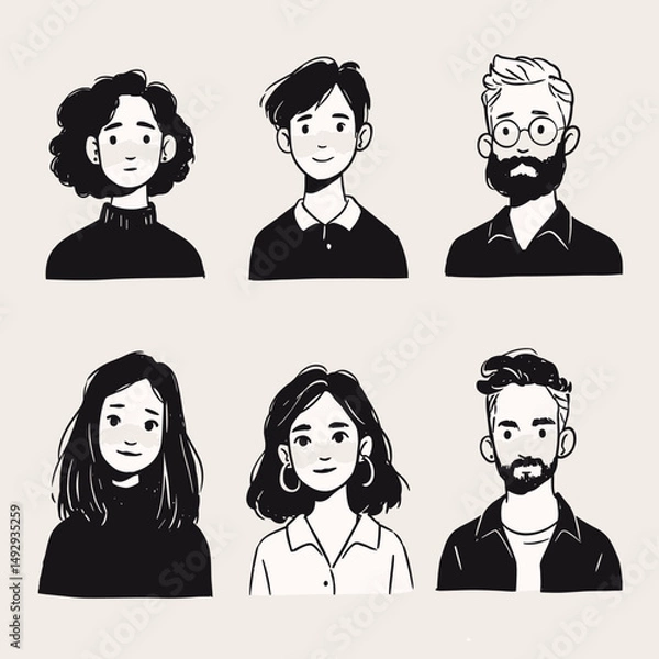 Fototapeta Diverse Group of People in Illustration: A compilation of illustrated portraits, each capturing the unique essence of various individuals with diverse appearances.