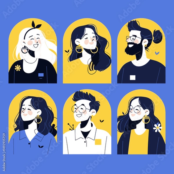 Obraz A collection of faces: Artistic portraits showcasing a diverse group of individuals with vibrant colors and unique expressions, capturing the essence of diversity and human connection.