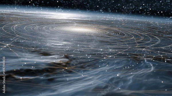 Fototapeta A glowing map of planetary orbits with starfield background