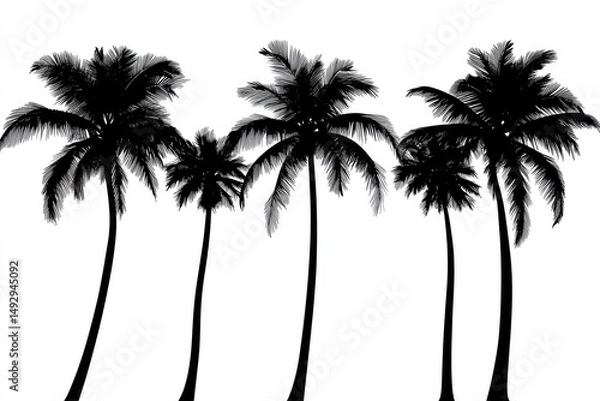 Obraz Silhouettes of palm trees against a white background.