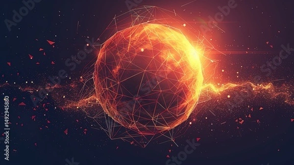 Fototapeta Abstract Futuristic Sphere: Orange & Yellow Gradient, Red Triangles