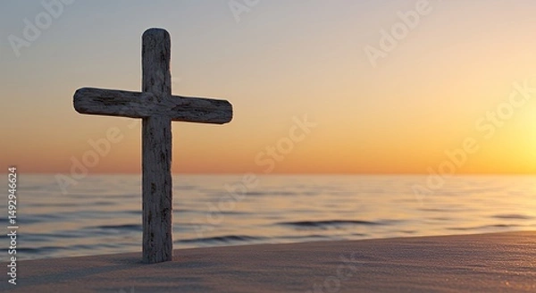 Obraz Cross on Beach at Sunset