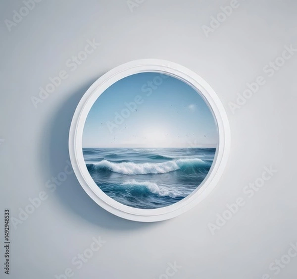 Fototapeta Overlapping circles suggest rolling waves, gradient blue hues, stark white space, tide, geometric,  geometric shapes