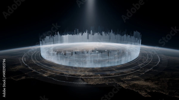 Fototapeta Satellite data cloud visualization of signal power, latency, and distribution