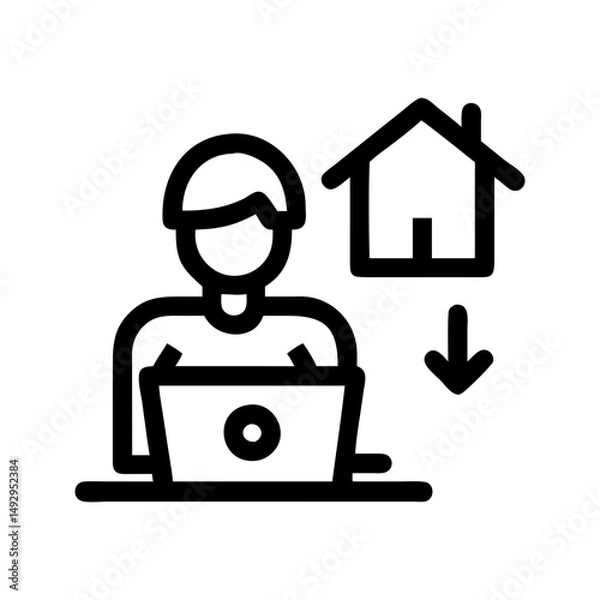 Fototapeta Remote work office icon. Person with laptop enabling flexible work setup.