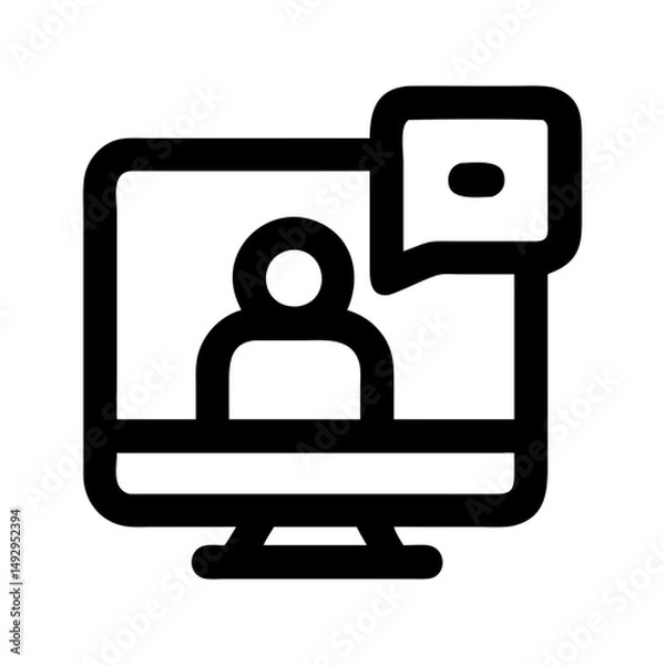 Fototapeta Video call remote icon. Screen with faces enabling virtual communication.