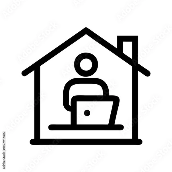 Fototapeta Remote work video icon. Person with laptop supporting virtual work setup.