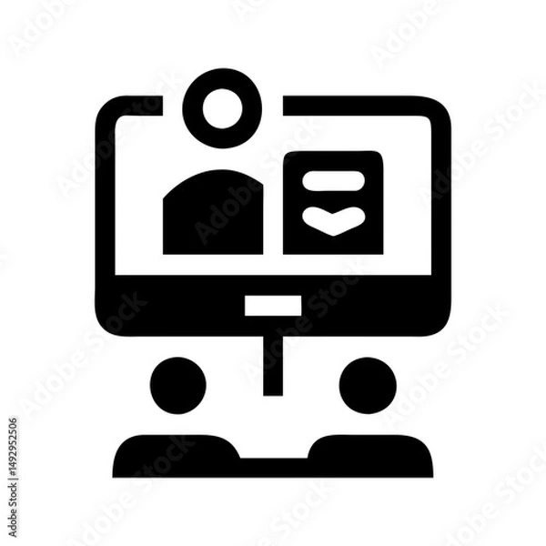Fototapeta Virtual classroom education icon. Screen with students supporting online learning.