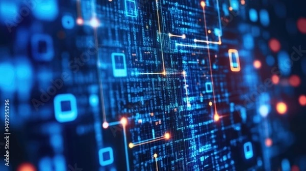 Obraz Abstract digital network visualization with glowing nodes and connections