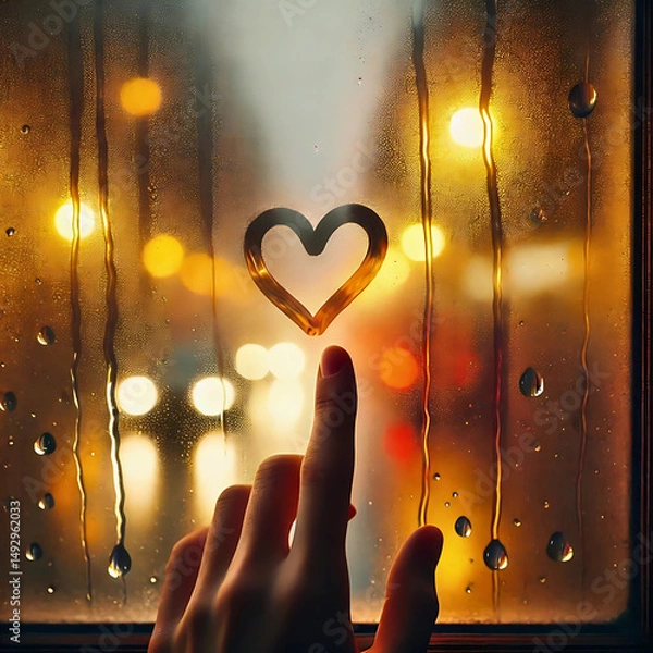 Fototapeta Heart Drawn on Window