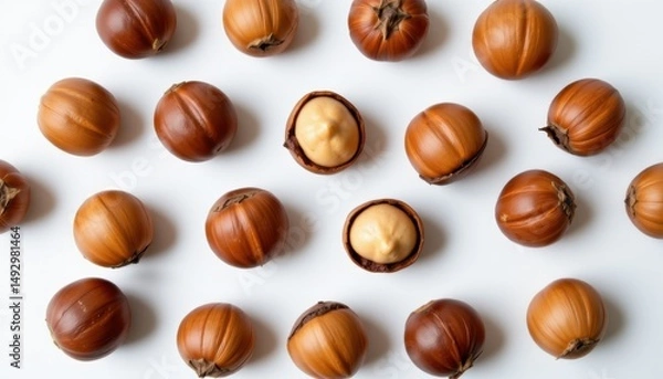 Obraz Harvesting hazelnuts in the orchard food photography natural setting close-up view for culinary inspiration