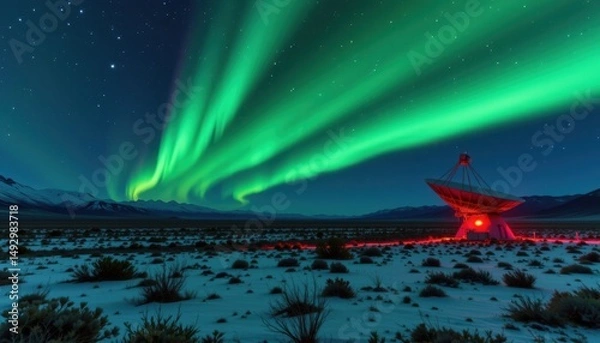 Obraz Spectacular aurora borealis display over mountainous landscape remote location night sky photography tranquil environment