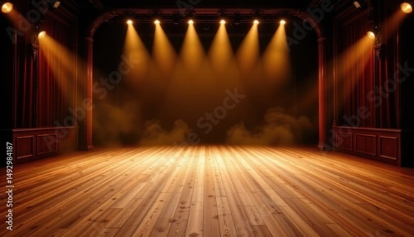 Obraz Theatrical performance stage with dramatic lighting theater venue digital art indoor wide angle view creative concept