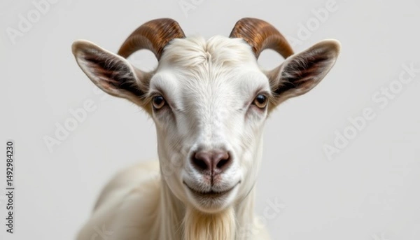 Obraz Playful goat portrait studio setting animal photography minimalist environment close-up view captivating expression