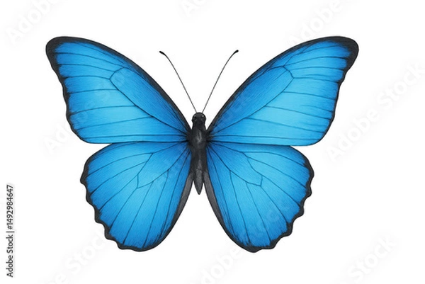 Fototapeta Wonderful blue morpho butterfly with open wings isolated on transparent background, ideal for graphic projects