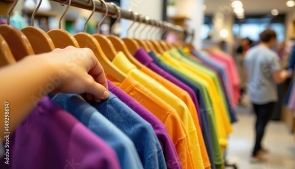 Obraz Shopping experience colorful t-shirts displayed in a retail store indoor environment vibrant viewpoint
