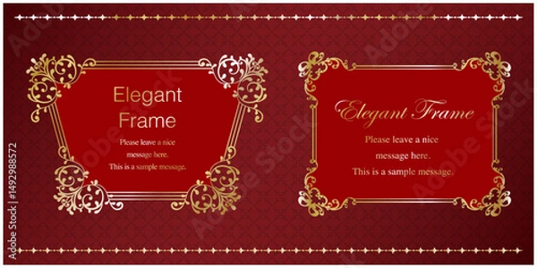 Obraz 高級感のあるエレガンスなフレームセット、装飾デザイン、飾り罫、上品な背景、金、ゴールド、赤