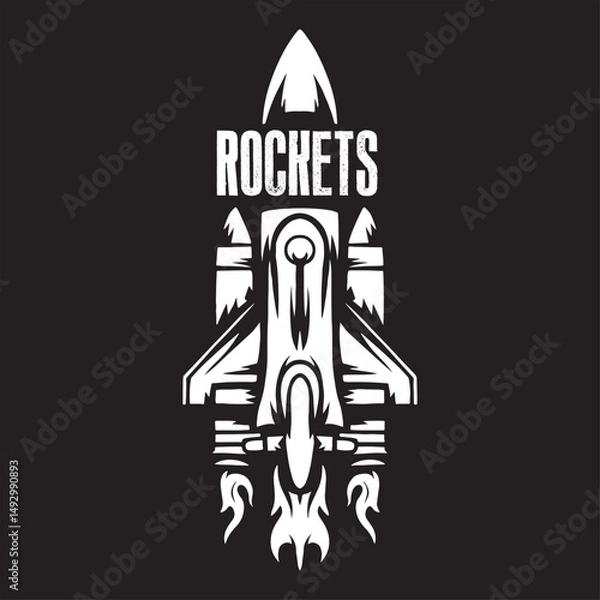 Fototapeta Vintage illustration of space rocket