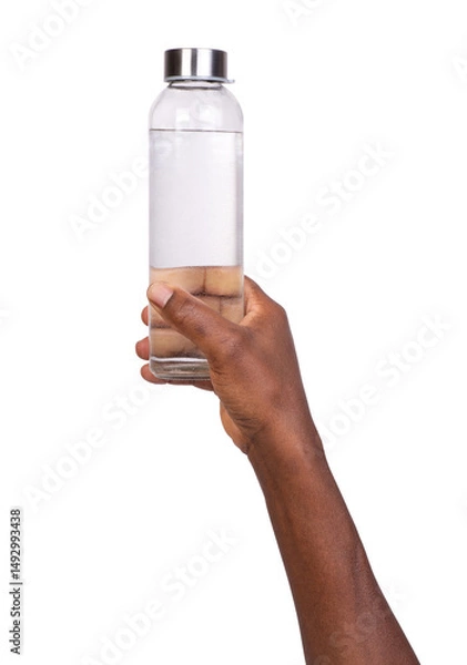 Fototapeta Man holding a bottle of water isolated on white background