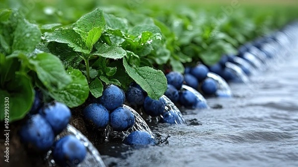 Obraz Blueberries Irrigation System Farm.