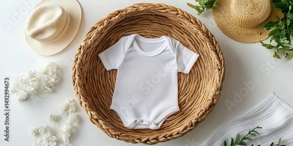 Obraz Baby bodysuit in a wicker basket
