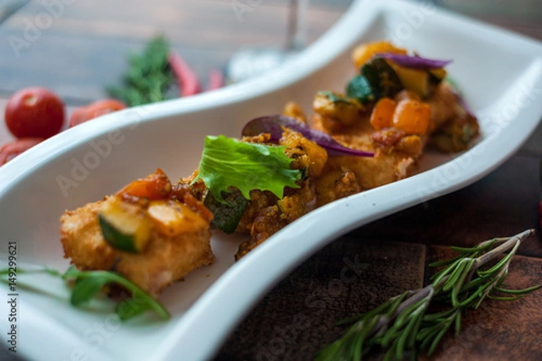 Fototapeta Delicious food, which is useful rustic wooden background