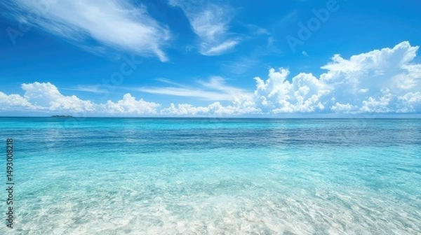 Obraz stunning view of the endless blue sky above and the crystal-clear ocean water below, offering the perfect peaceful retreat for relaxation on vacation.