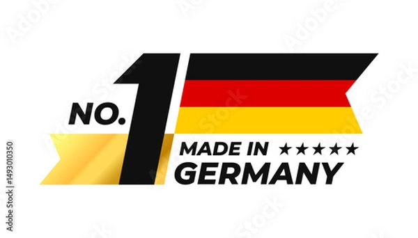 Obraz Number 1 made in Germany sign badge vector design. Label with German flag and stars symbol in the form of a gold ribbon
