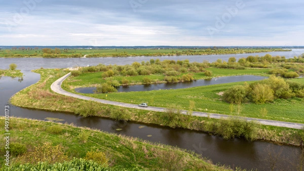 Fototapeta A beautiful view of Vistula river from hill near Gniew Castle in spring time. Poland.