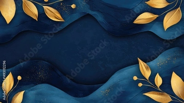 Obraz Stylish banner featuring gold leaf accents on a navy abstract backdrop