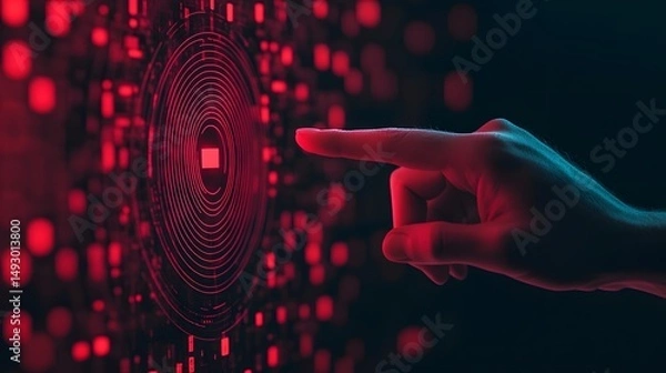 Fototapeta Futuristic digital banking hologram with hand interaction