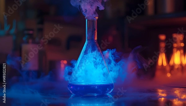 Obraz Colorful chemical reaction in a lab flask
