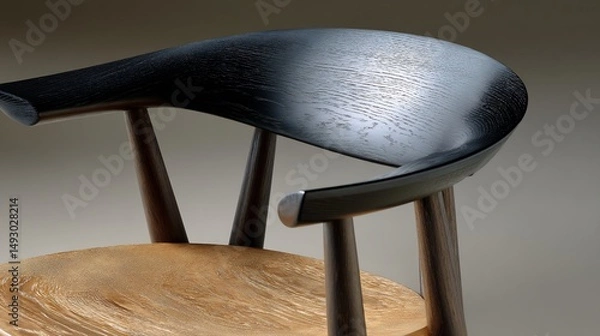 Obraz Close-up of a modern wooden chair back, featuring dark-stained wood