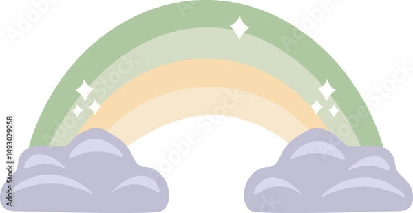 Fototapeta Minimalistic pastel colorы rainbow vector illustration,. Сolorful arc between clouds, cheerful weather symbol, bright gradient, sky scenery